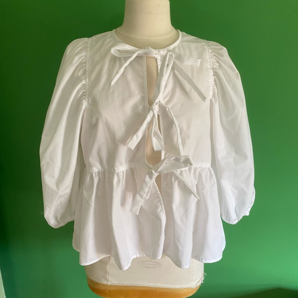 BOII White Tie-Front Peplum cotton boho Blouse Scandinavian brand